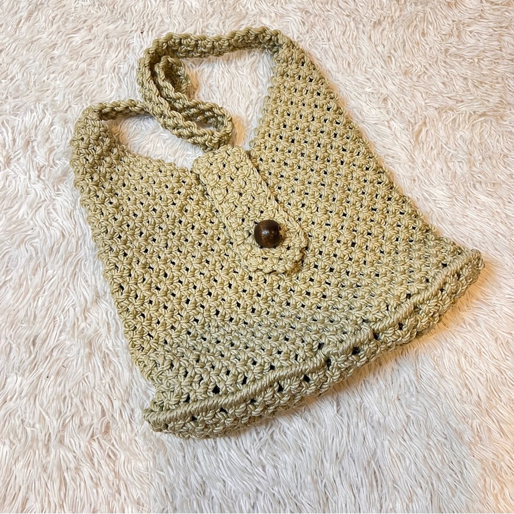 VINTAGE | Cream handmade crochet macrame boho crossbody bag